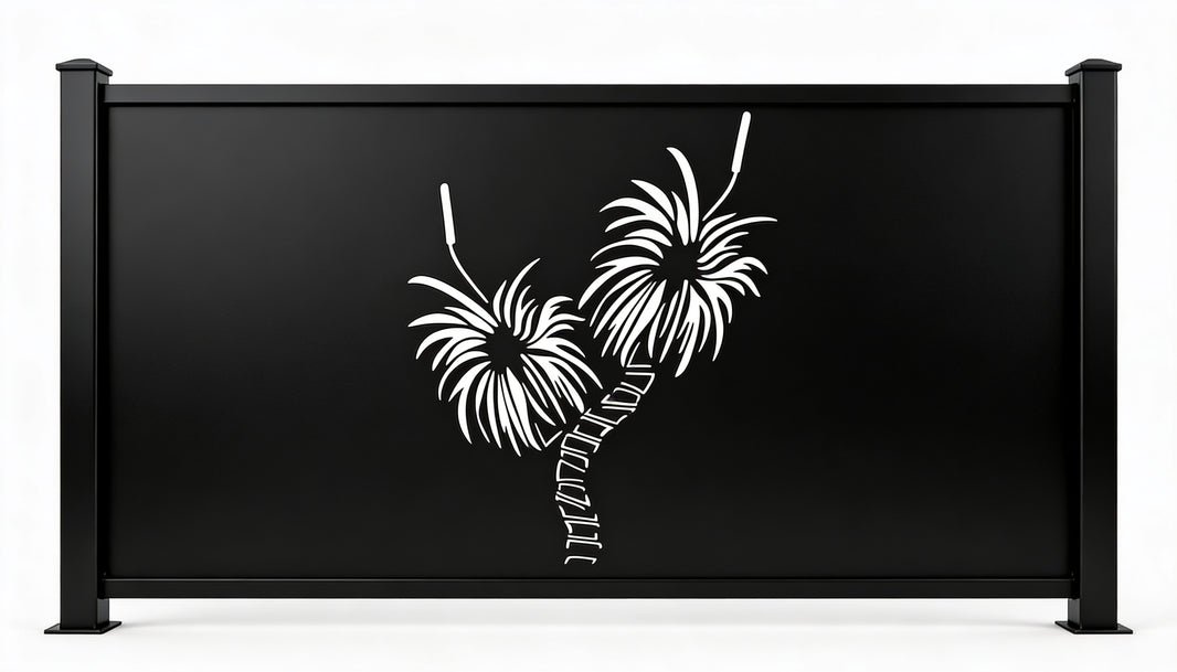 Twin Palm Tree Silhouette Plasma‑Cut Steel Fence Panel | Tropical Decorative Metal Privacy Screen Model # LFP1000