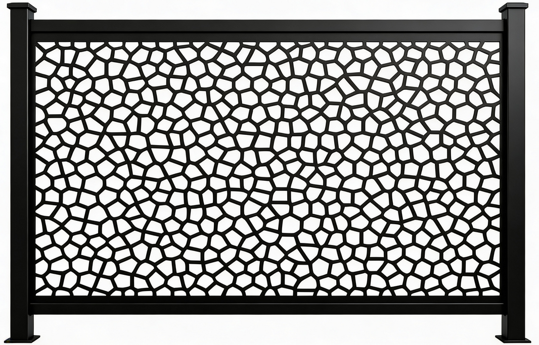 Cracked Surface Voronoi Pattern Plasma‑Cut Steel Fence Panel | Modern Decorative Metal Privacy Screen Model # LFP1008