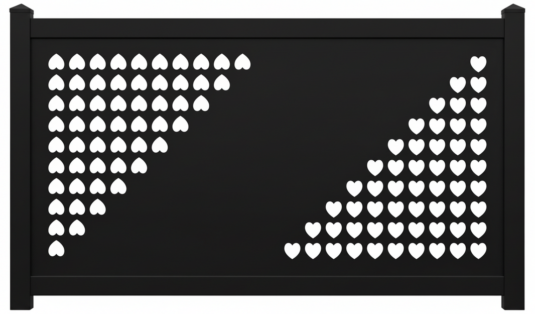 Heart Pattern Triangular Arrangement Plasma‑Cut Steel Fence Panel | Decorative Metal Privacy Screen Model # LFP1009