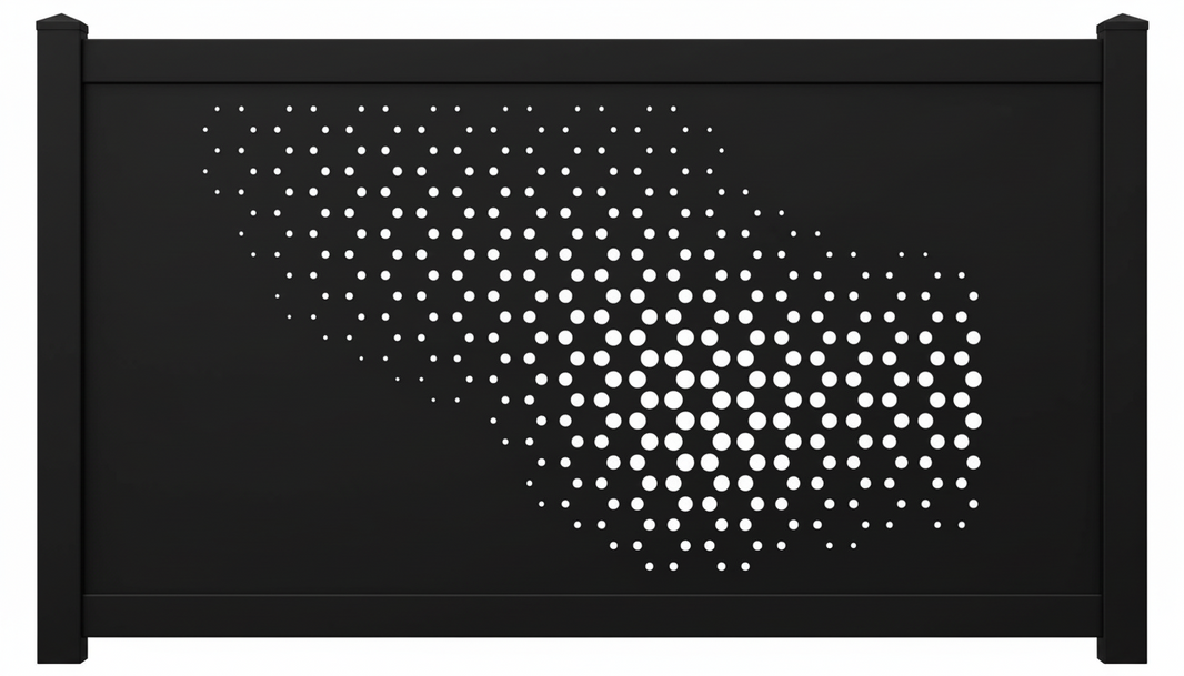Gradient Circle Perforated Plasma‑Cut Steel Fence Panel | Modern Decorative Metal Privacy Screen Model # LFP1011