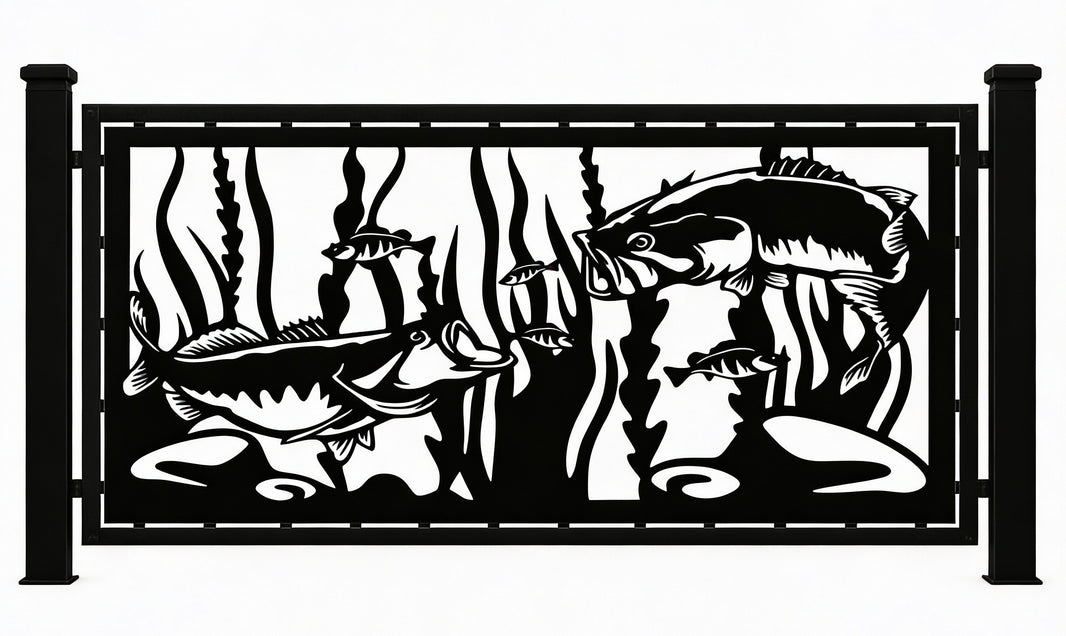 Underwater Fish Scene Plasma‑Cut Steel Fence Panel | Decorative Aquatic Metal Privacy Screen Model # LFP941