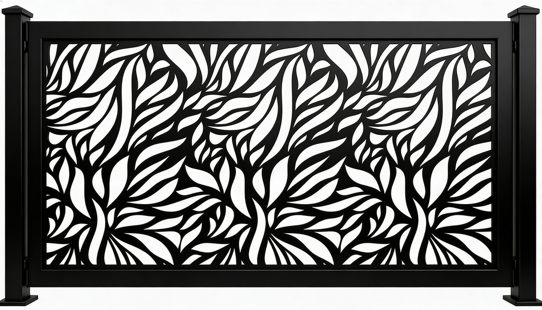 Leaf Pattern Plasma‑Cut Steel Fence Panel | Decorative Metal Privacy Screen Model # LFP952
