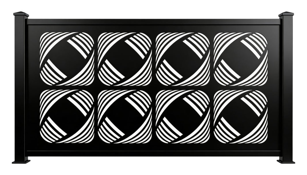 Geometric Swirl Grid Plasma‑Cut Steel Fence Panel | Modern Decorative Metal Privacy Screen Model # LFP956