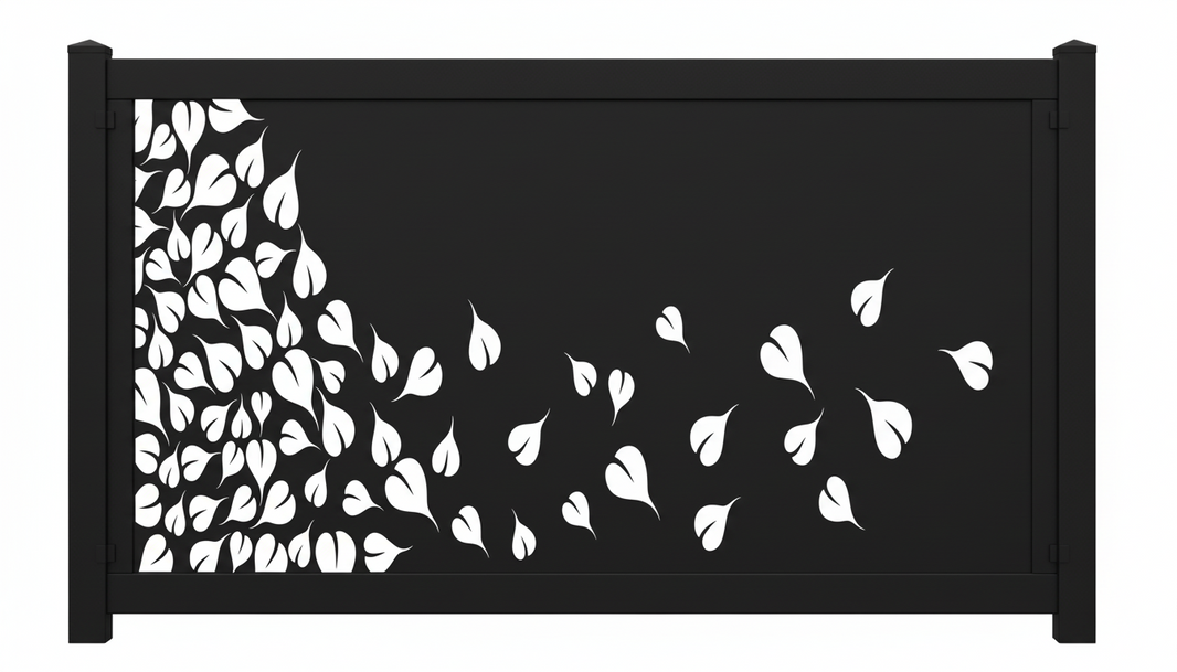 Leaf Scatter Plasma‑Cut Steel Fence Panel | Modern Decorative Metal Privacy Screen Model # LFP957