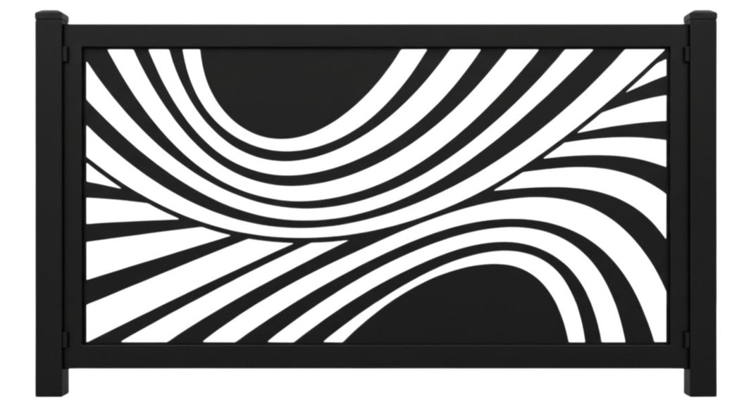 Abstract Swirl Line Plasma‑Cut Steel Fence Panel | Modern Decorative Metal Privacy Screen Model # LFP960