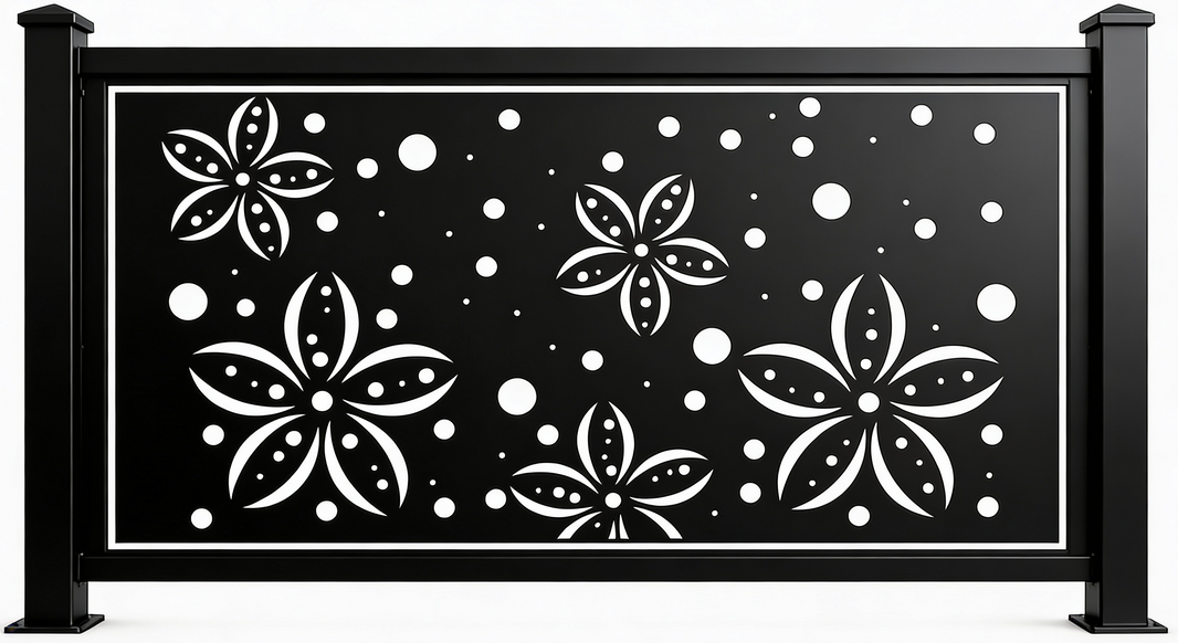 Floral Dot Pattern Plasma‑Cut Steel Fence Panel | Decorative Modern Metal Privacy Screen Model # LFP962