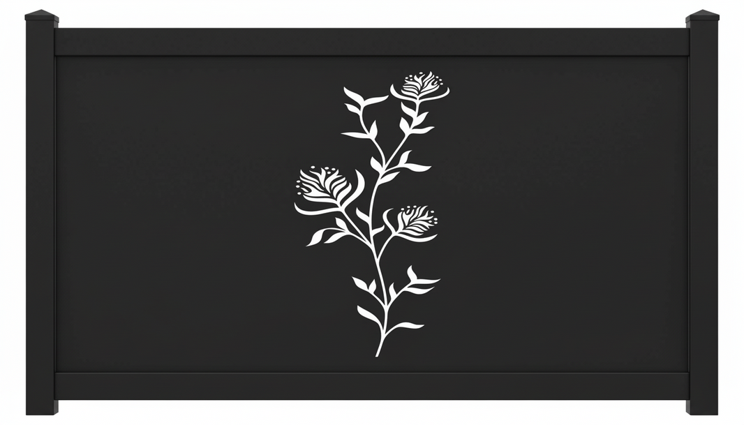 Floral Stem Silhouette Plasma‑Cut Steel Fence Panel | Elegant Decorative Metal Privacy Screen Model # LFP963