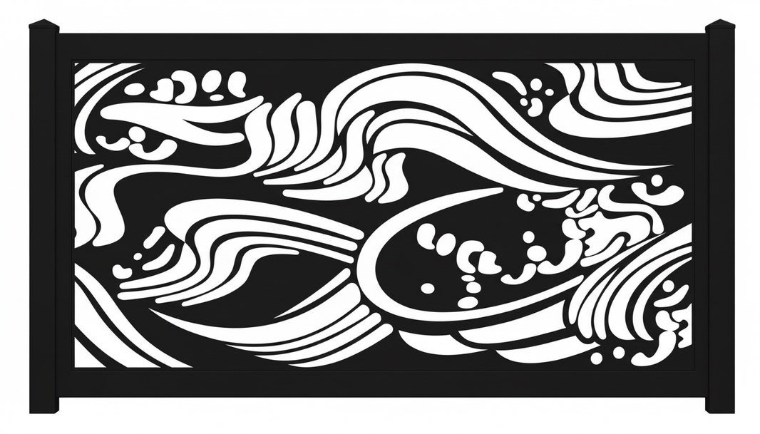 Abstract Wave Flow Plasma‑Cut Steel Fence Panel | Modern Decorative Metal Privacy Screen Model # LFP965