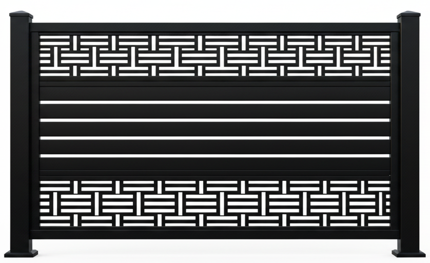 Modern Lattice‑and‑Slat Steel Fence Panel | Contemporary Decorative Metal Privacy Screen Model # LFP9707