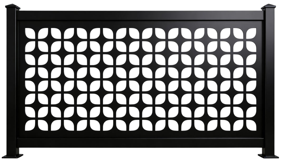 Geometric Floral Grid Plasma‑Cut Steel Fence Panel | Decorative Modern Metal Privacy Screen Model # LFP977