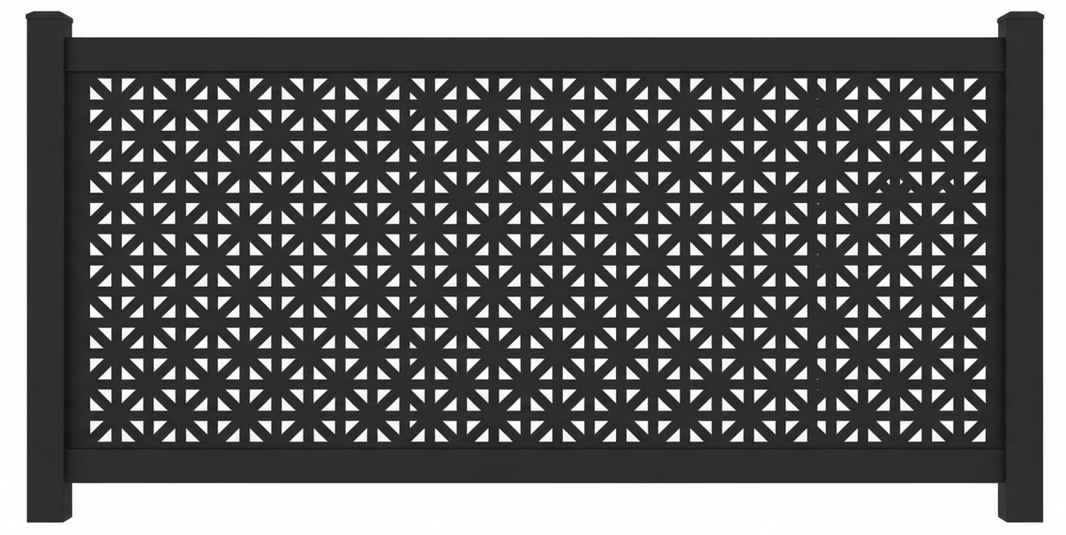 Geometric Pinwheel Triangle Plasma‑Cut Steel Fence Panel | Modern Decorative Metal Privacy Screen Model # LFP980