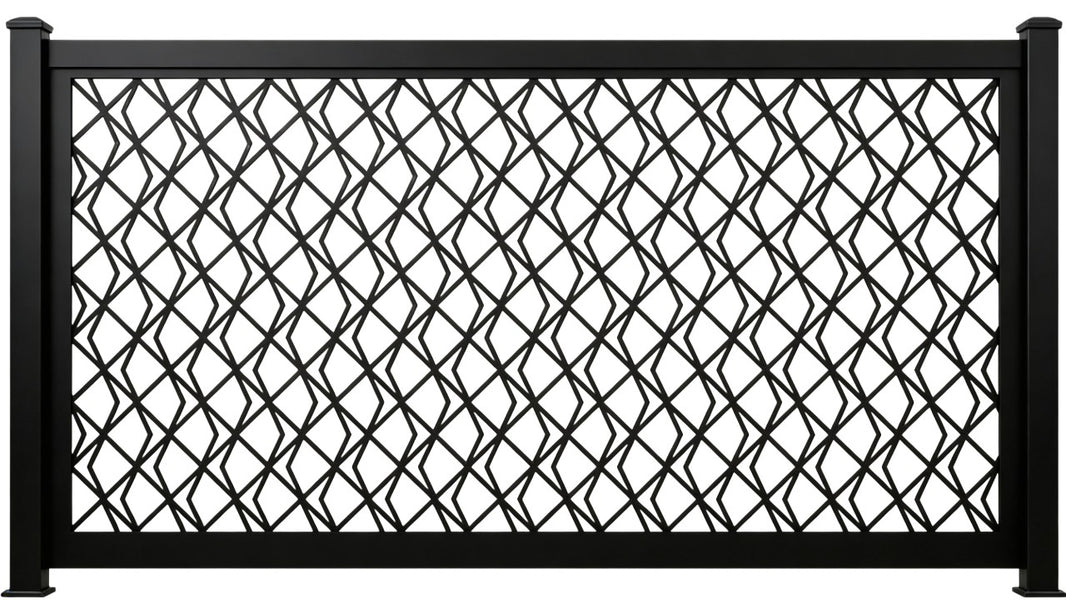 Diagonal Lattice Mesh Plasma‑Cut Steel Fence Panel | Modern Decorative Metal Privacy Screen Model # LFP985