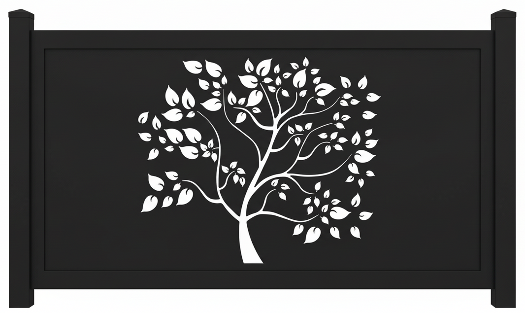 Tree Silhouette Plasma‑Cut Steel Fence Panel | Artistic Decorative Metal Privacy Screen Model # LFP996