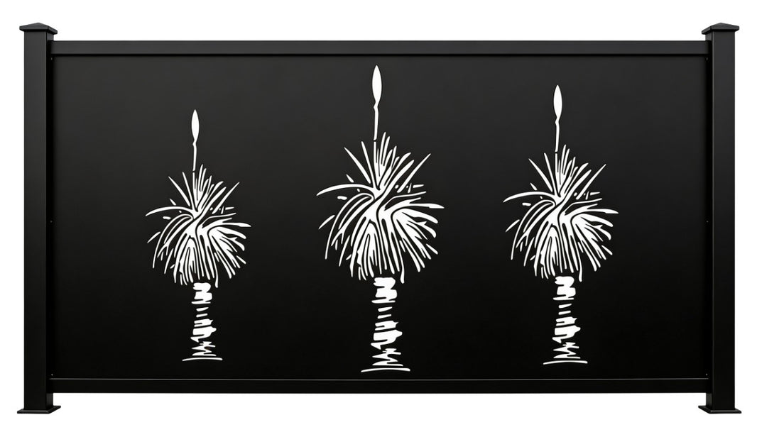 Abstract Wave Line Pattern PlasmaTriple Palm Tree Silhouette Plasma‑Cut Steel Fence Panel | Tropical Decorative Metal Privacy Screen Model # LFP999