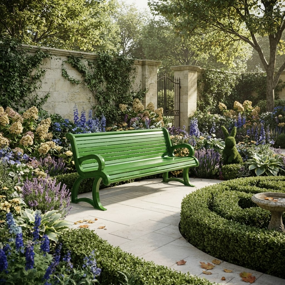 Green slatted steel bench with curved armrests
Outdoor bench with arched legs and slatted backrest
Powder‑coated green metal bench for parks
Slatted steel bench installed on bolt‑down plates
Green park bench with curved arm supports
Welded steel bench with slatted design
Green slatted bench for parks and plazas
Public seating bench with arched steel legs
Weather‑resistant green steel bench
TAIMCO green slatted steel bench