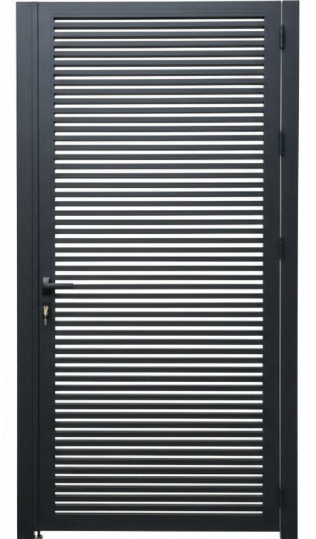 Slatveil Passage – Modern Horizontal Slat Man Door for Garden or Side Entry Model # MG219