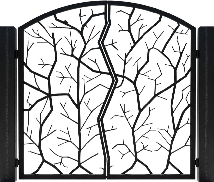 Branch split Passage – Artistic tree-branch man door with jagged center split and arched top Model # 232