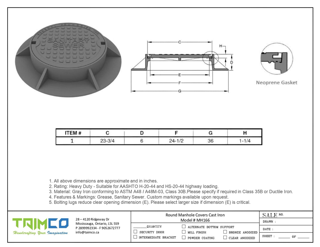 Round Manhole Cover and Frame Gray Iron Bolted & Gasketed Model # MH166