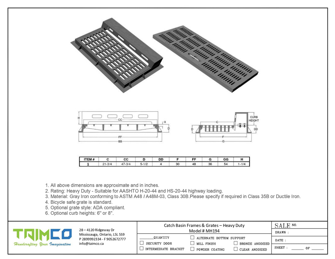 Catch Basin Manhole Cover and Frame Gray Iron Model # MH194