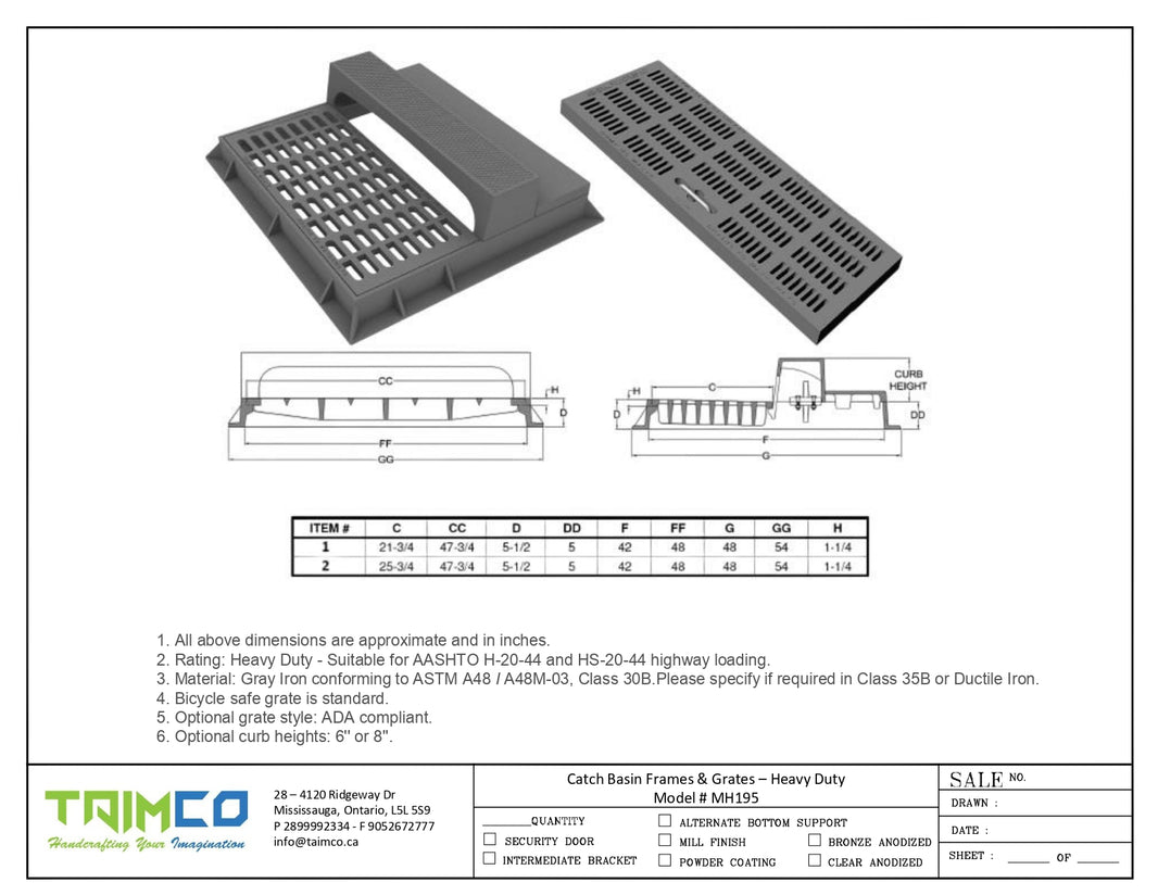 Catch Basin Manhole Cover and Frame Gray Iron Model # MH195