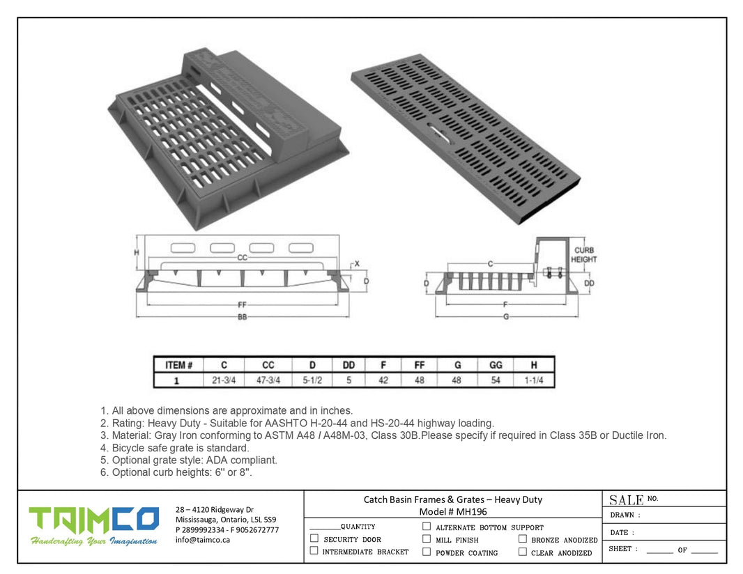 Catch Basin Manhole Cover and Frame Gray Iron Model # MH196