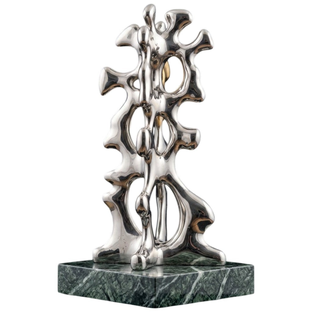 Abstract Metallic Sculpture with Organic Curved Form on Green Marble Base – TAIMCO Model # SSS1242