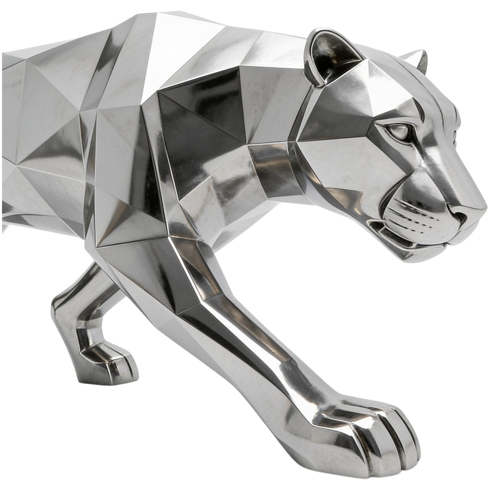 Polished metallic panther figure with sharp geometric lines and a sleek modern aesthetic