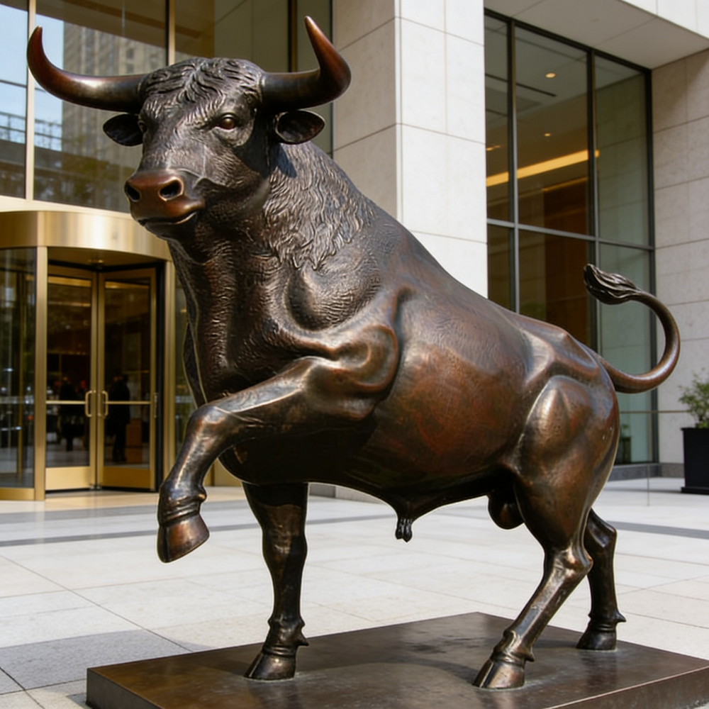 Bronze bull statue in front of a building
Bronze bull statue designed for outdoor or architectural display