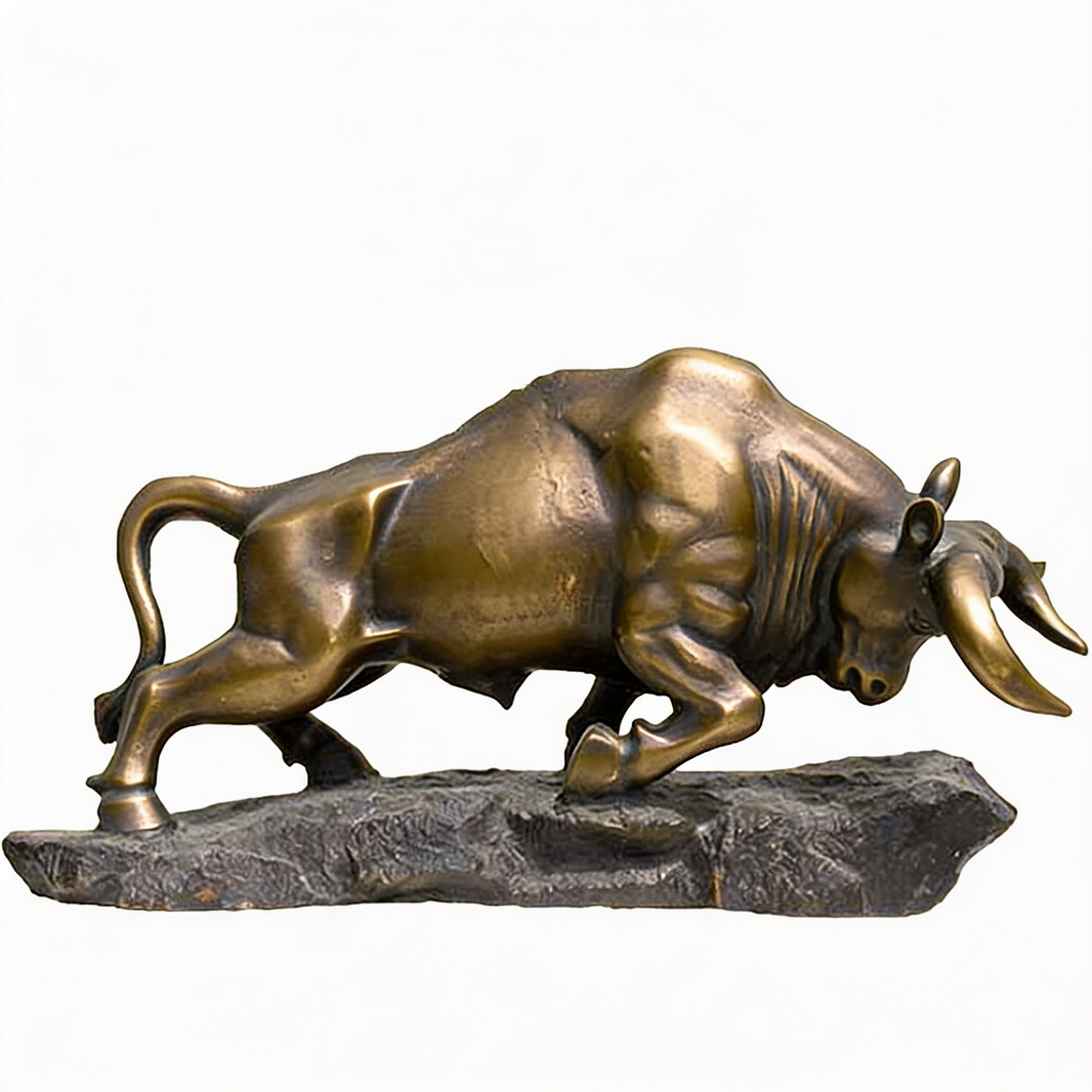 Lifesize Bronze Charging Bull Sculpture on Textured Terrain Base – TAIMCO Model # MSC1270
