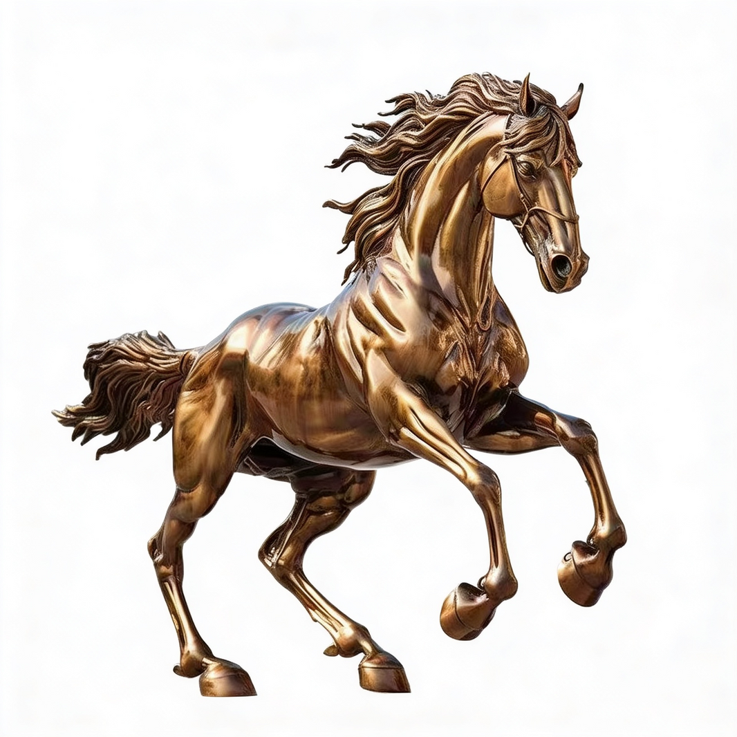 Bronze horse sculpture on a white background