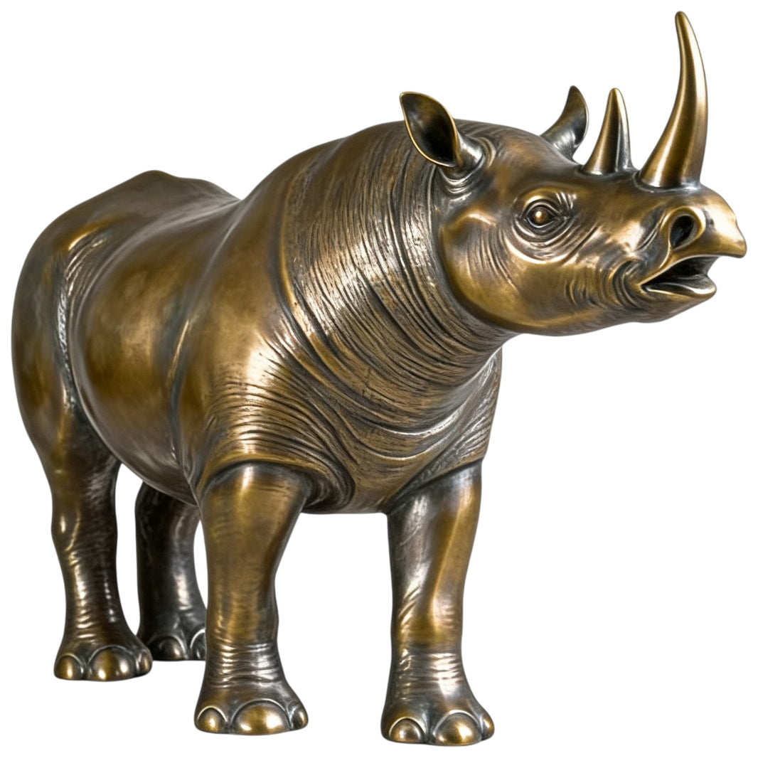 Lifesize Bronze Rhinoceros Sculpture with Detailed Skin Texture – TAIMCO # MSC1283