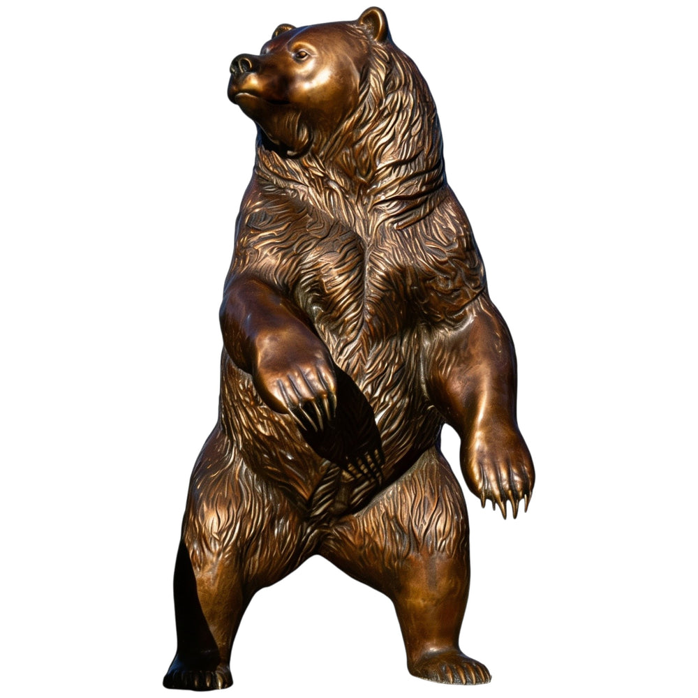 Bronze bear statue on a white background
