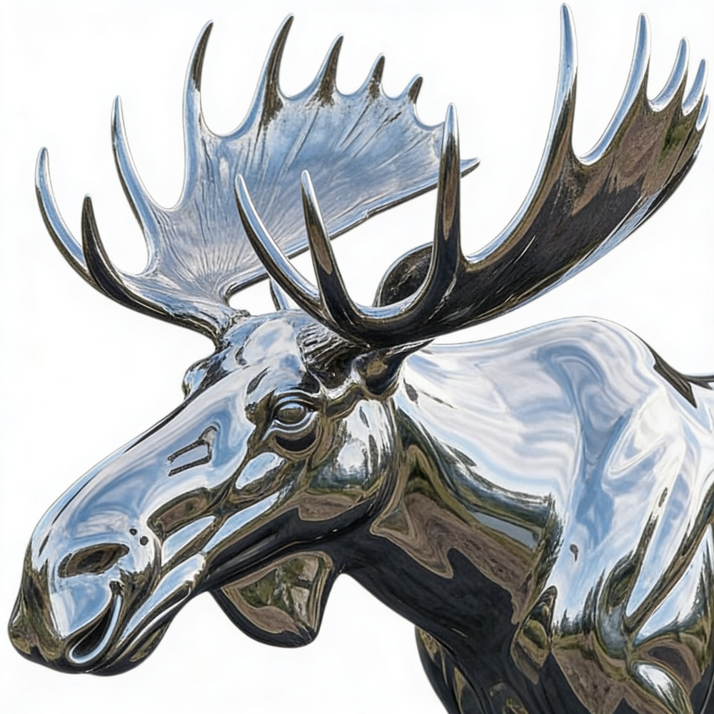 Chrome moose hood ornament on a white background