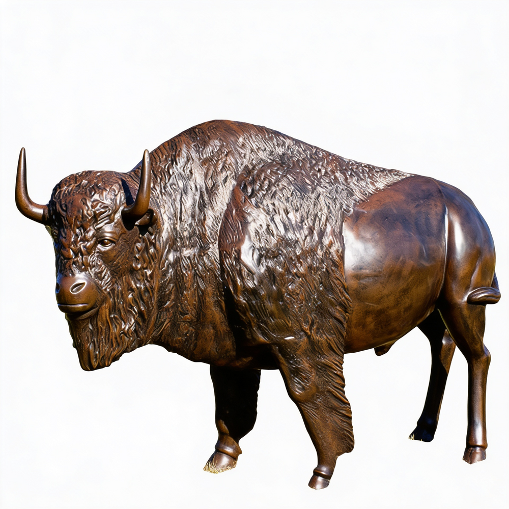 Bronze statue of a bison on a white background
Polished bronze bison figure showcasing detailed carving and natural proportion