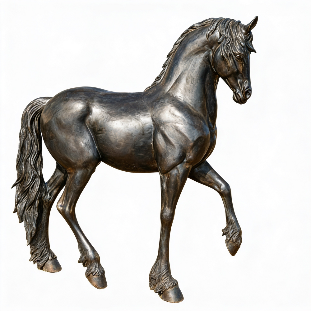 Lifelike bronze horse statue with dynamic movement and sculpted details