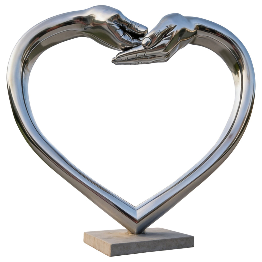 Metal Heart‑Form Sculpture with Interlocking Hands on Pedestal Base – TAIMCO Model # MSC1315