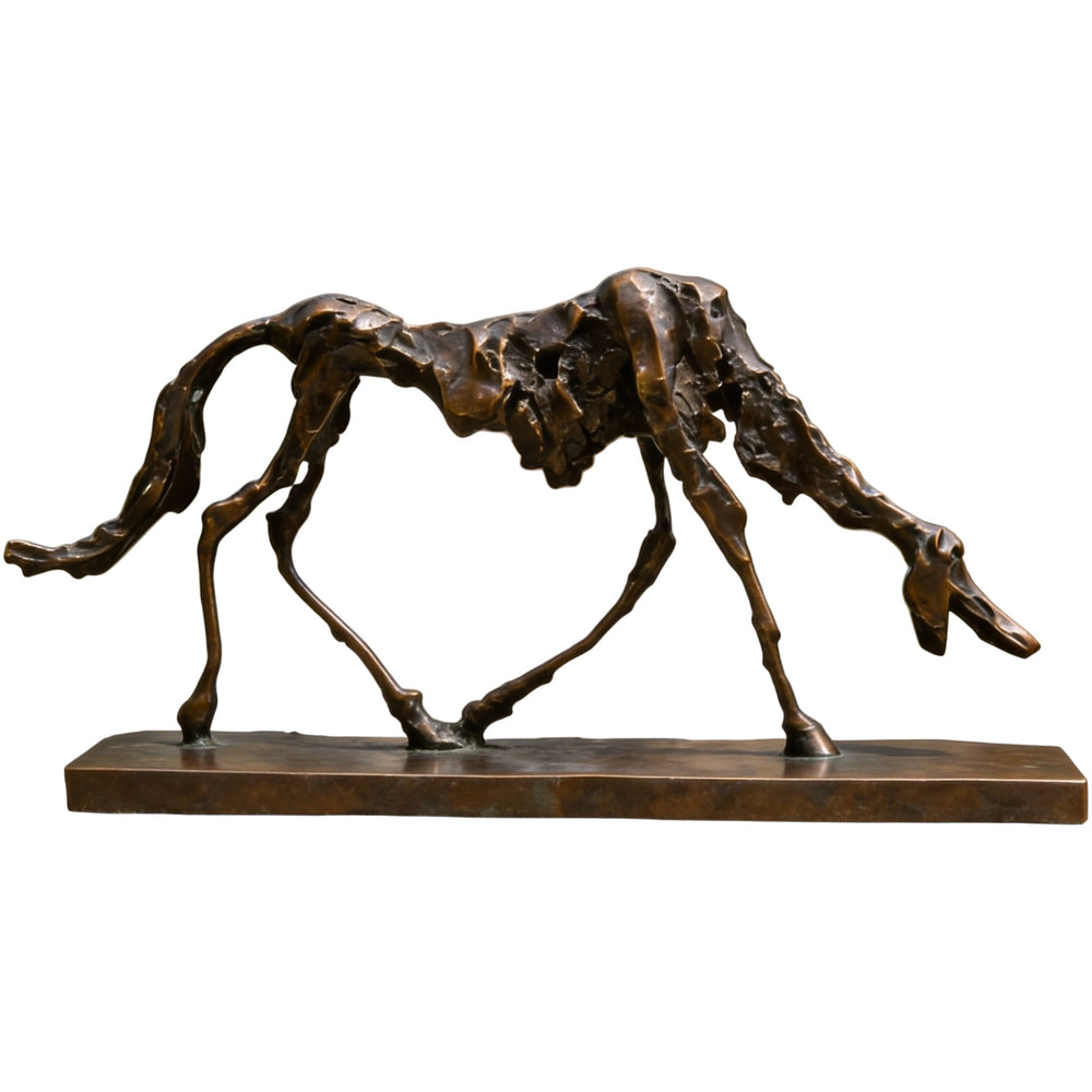 Bronze abstract horse sculpture featuring an open skeletal frame and modern artistic design