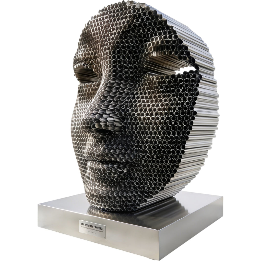 Modern Metal Tube Face Sculpture on Rectangular Base – TAIMCO # MSC1340