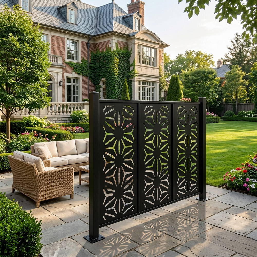 Custom geometric privacy screen for residential and commercial applications