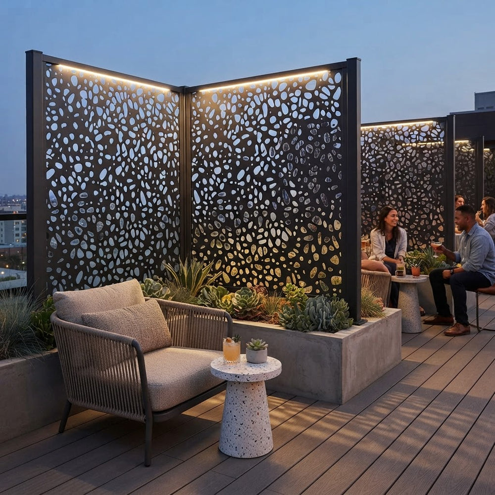 Architectural metal screen panel for residential and commercial projects