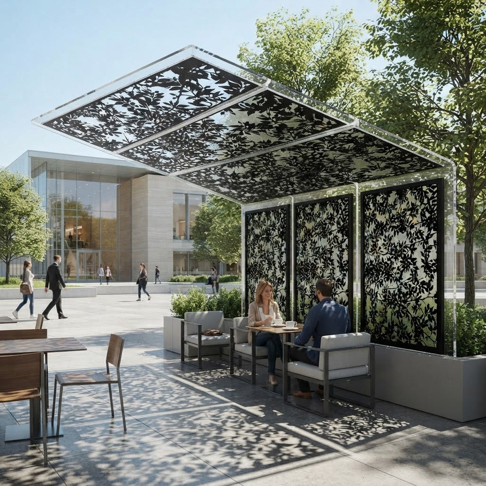 Decorative botanical vine metal privacy screen manufactured from Canadian steel