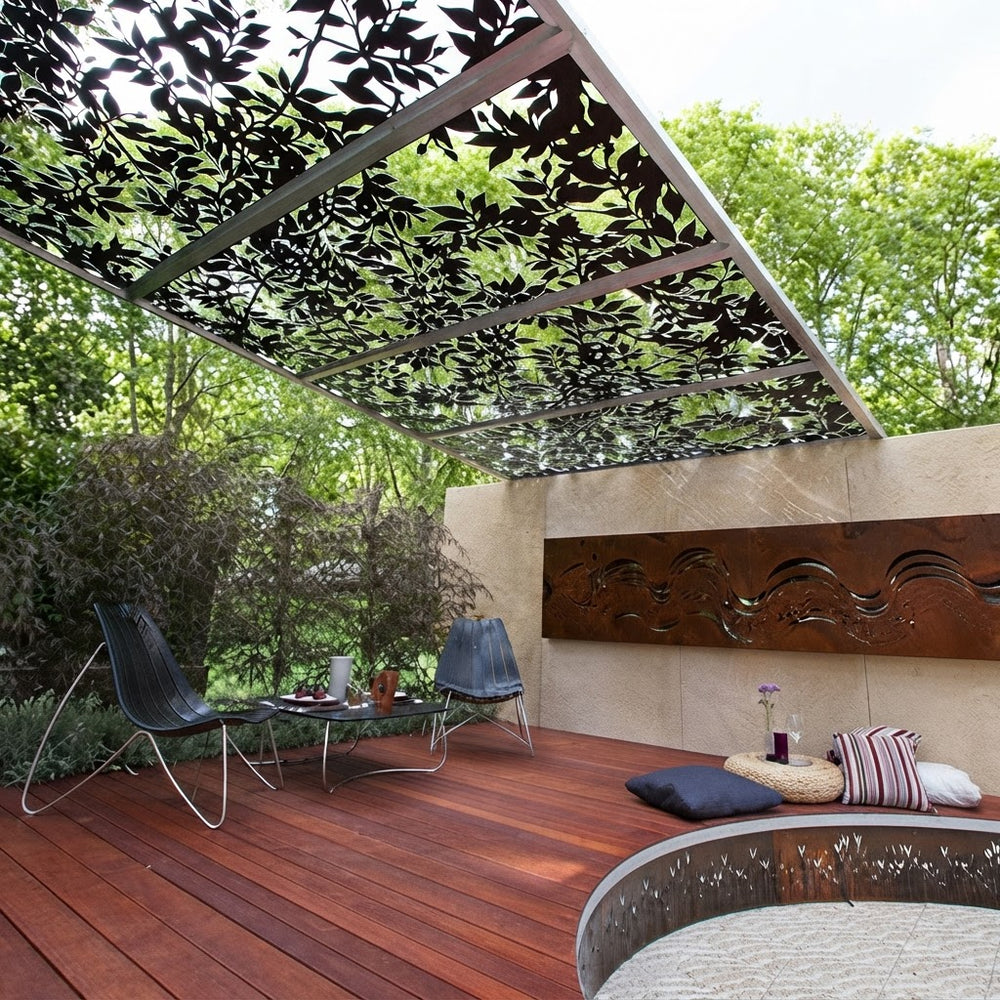 Contemporary steel privacy screen for patios, gardens, and landscapes