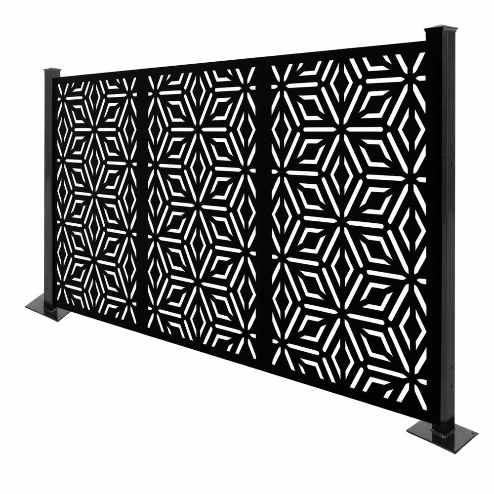Decorative architectural privacy panel featuring geometric line artwork