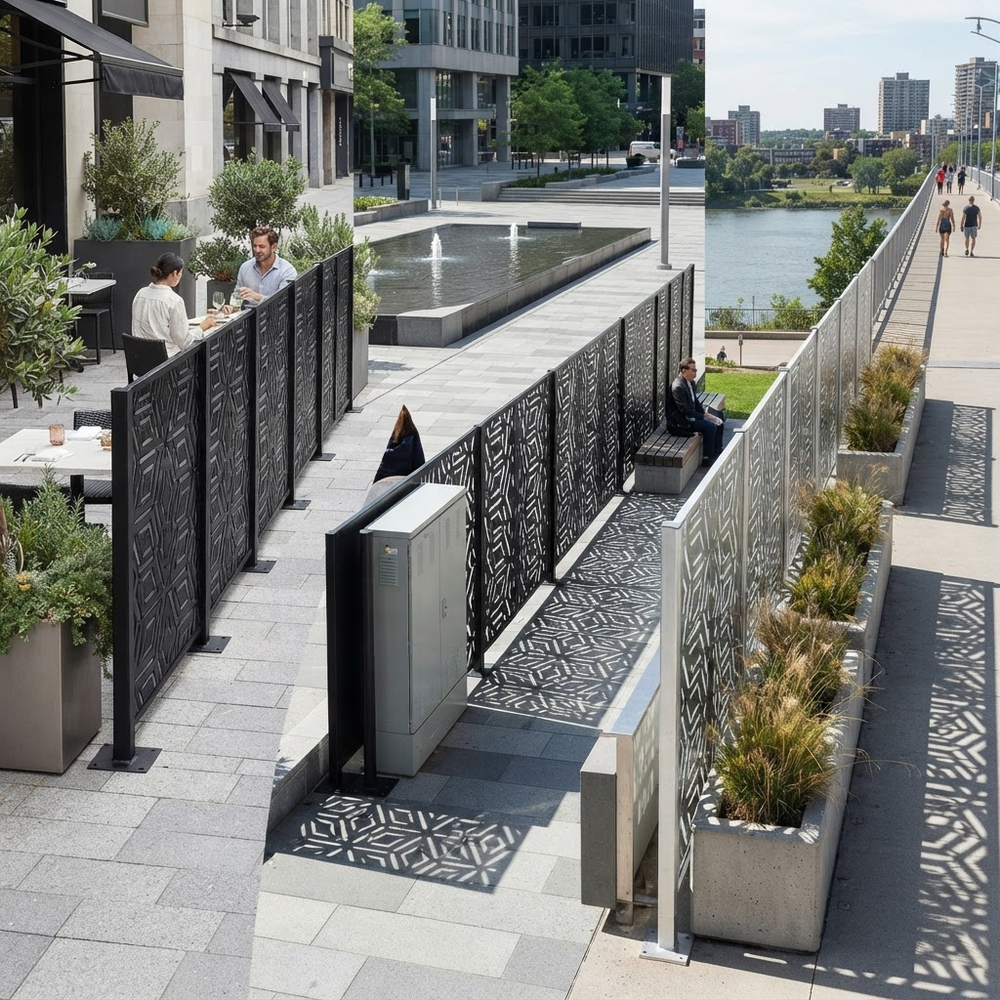 Contemporary diamond design metal privacy screen with powder coated finish
