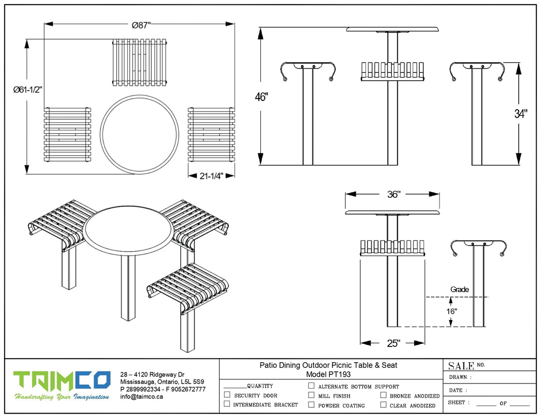 Patio Dining Outdoor Bench | Picnic Table & Seat |  Model PT193