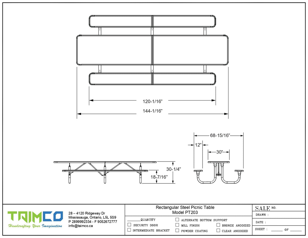 Rectangular Steel Picnic Table - Model PT203