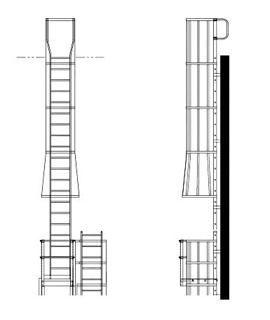 Fixed Aluminum Ladder Fixed Wall Over Roof with Cage  and Rest Platform Model SL1496