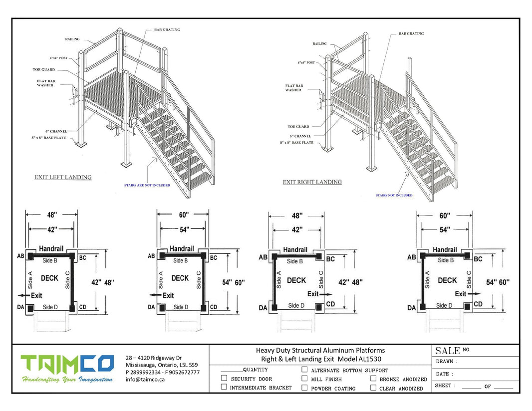 Aluminum Platforms  Right & Left Landing Exit  Model AL1530