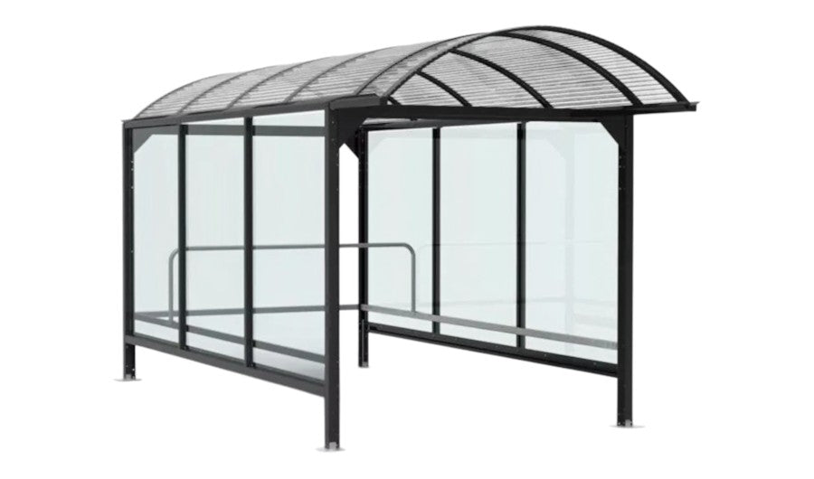 Structural beam and support detail of TAIMCO metal shopping cart shelter showcasing precision fabrication.