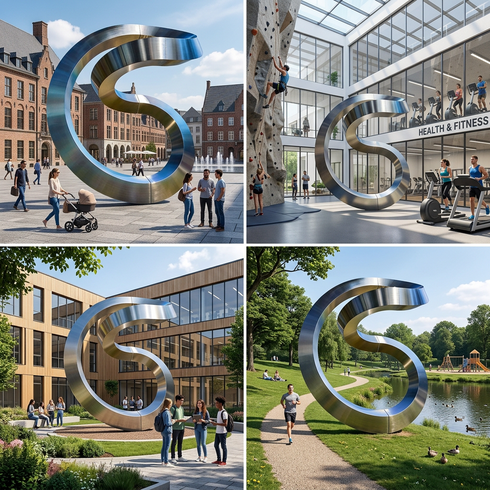 Abstract looping metal form with mirrored finish and elegant curved structure